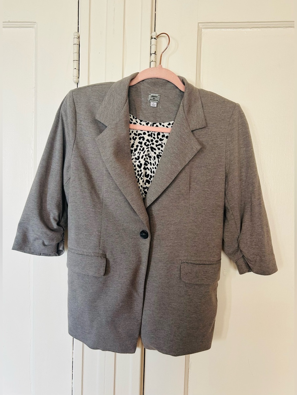 Poof! Gray Single-Button Knit Blazer with Short Sleeves